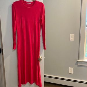 Hot Pink Zara Midi Dress, fit and flare, size M wide ribbed
